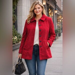 Alfred Dunner Vibrant Red Wool Coat Women’s Sz 12 USA Made Lined Classic Jacket